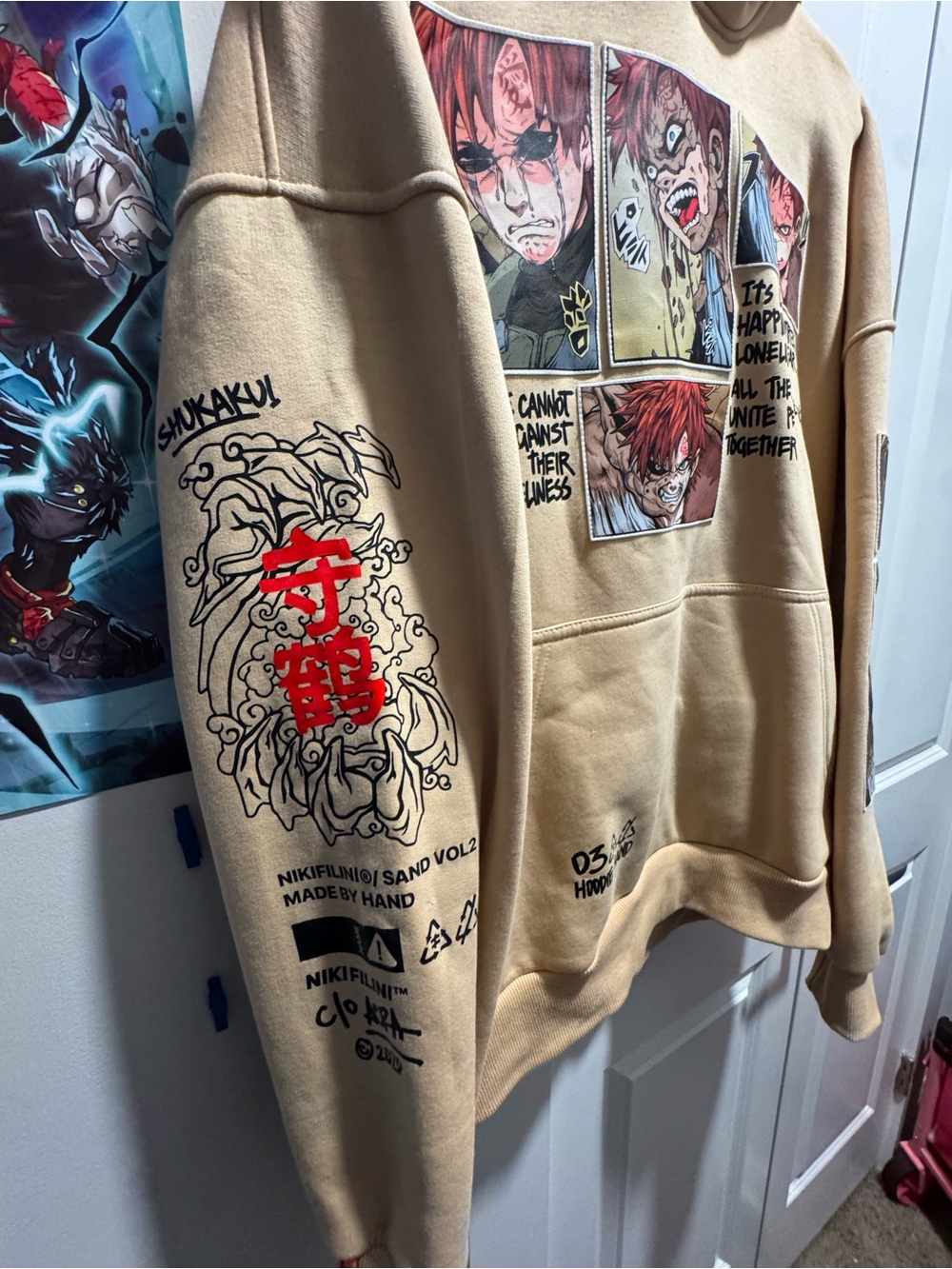 Beige Anime Naruto Gaara Graphic Hoodie Sweatshirt - Picture 3 of 8